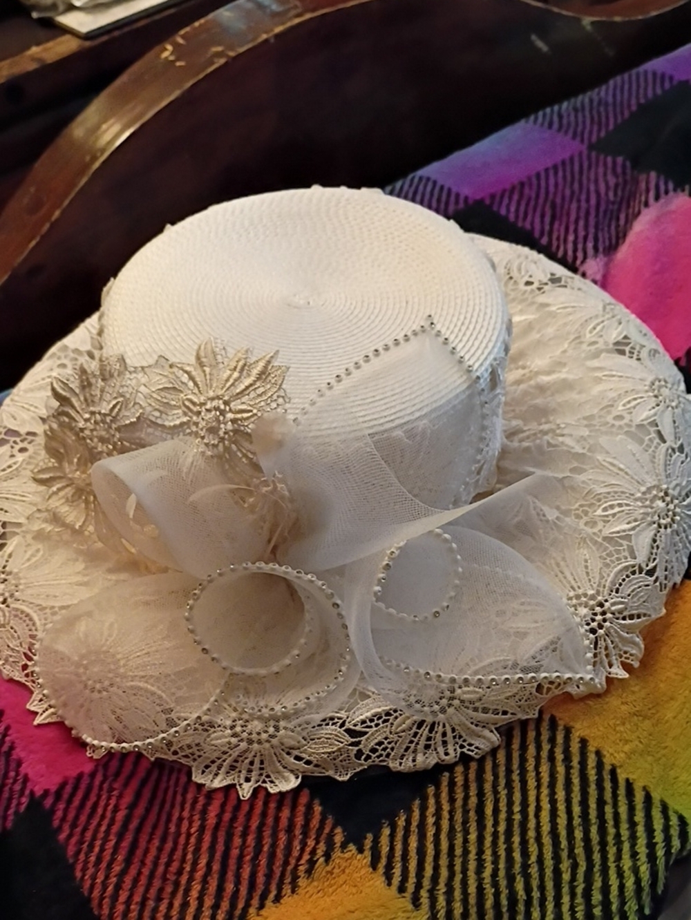 This elegant church crown (or Southern church lady dress hat) features a highly